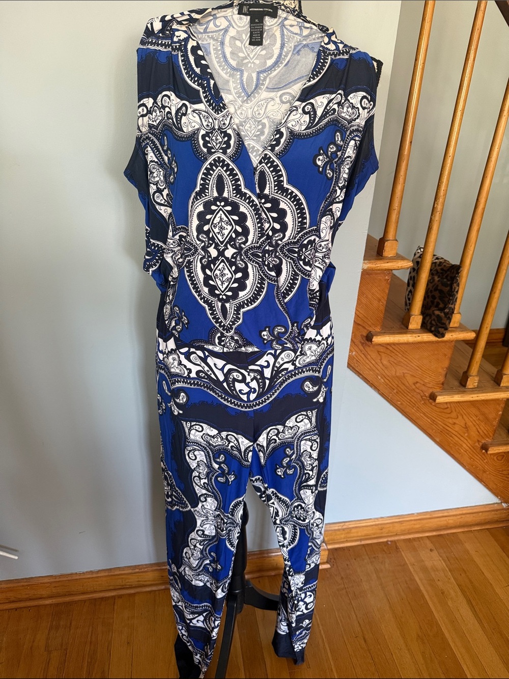 I.N.C Blue & White Paisley Print Jumpsuit